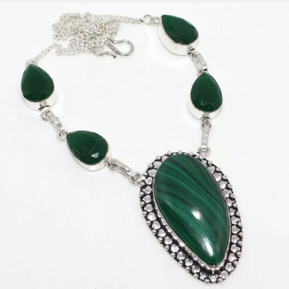 New Malachite & Green Onyx Silver Necklace.